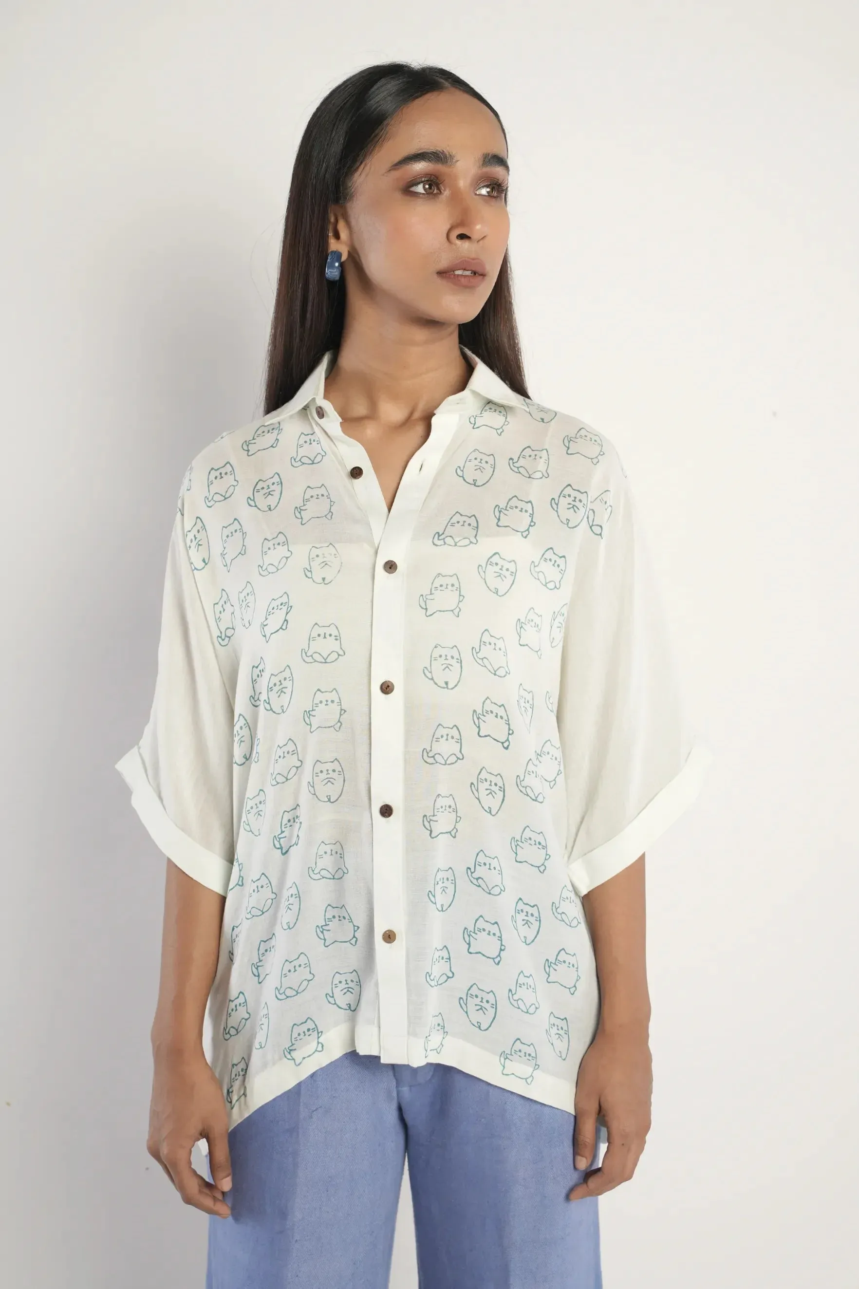 Sunset at Cat Island Handloom Bamboo Button Down Shirt Mint