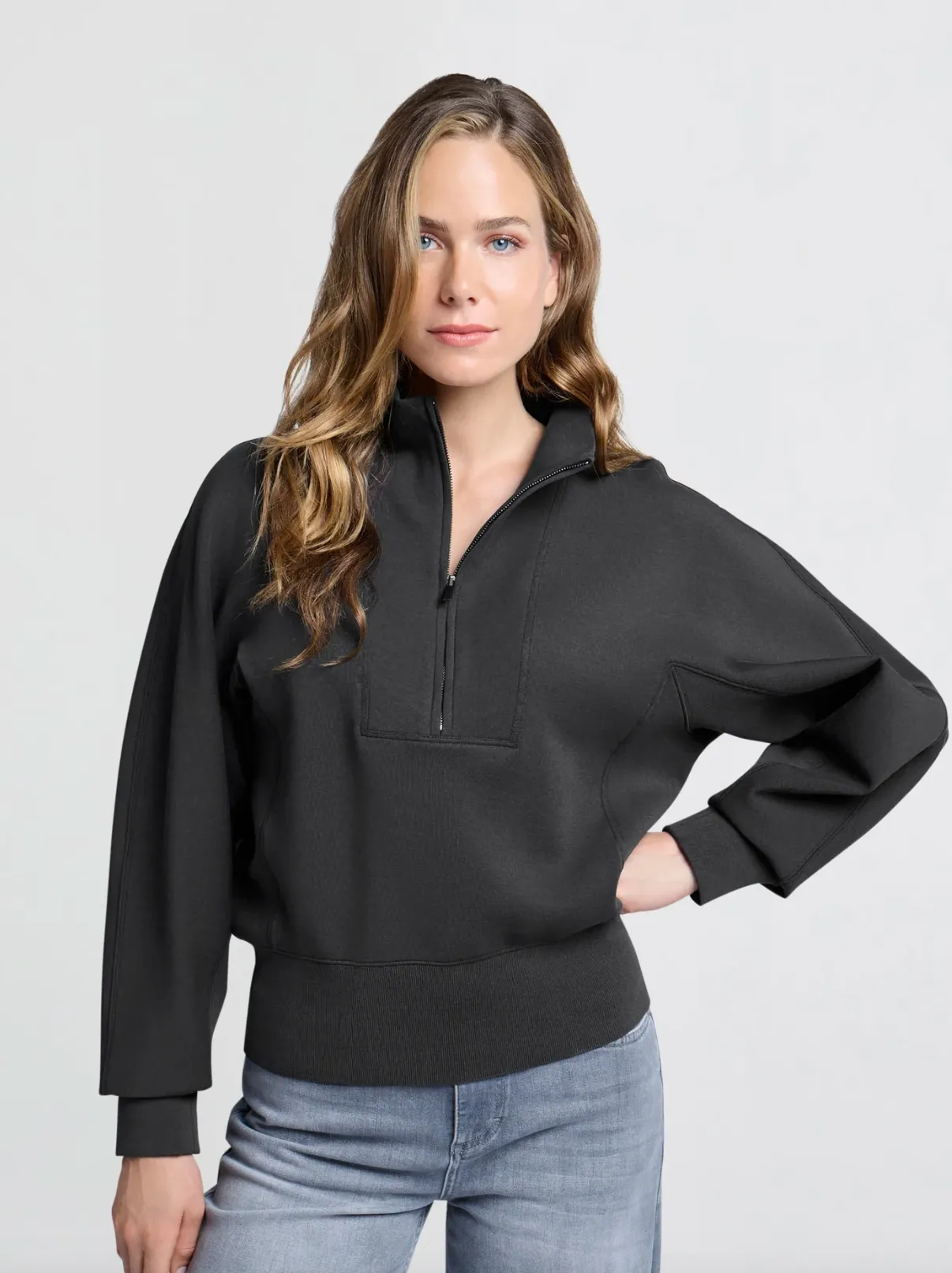 Sweatshirt with Zipper Collar in Anthracite