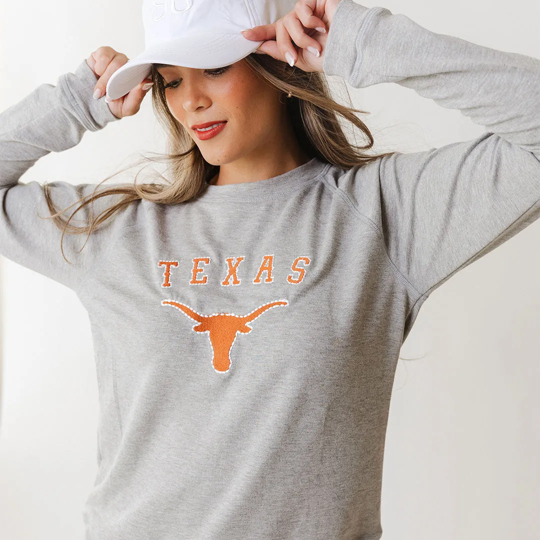 Texas Embroidered Campus Crew, Heather Grey