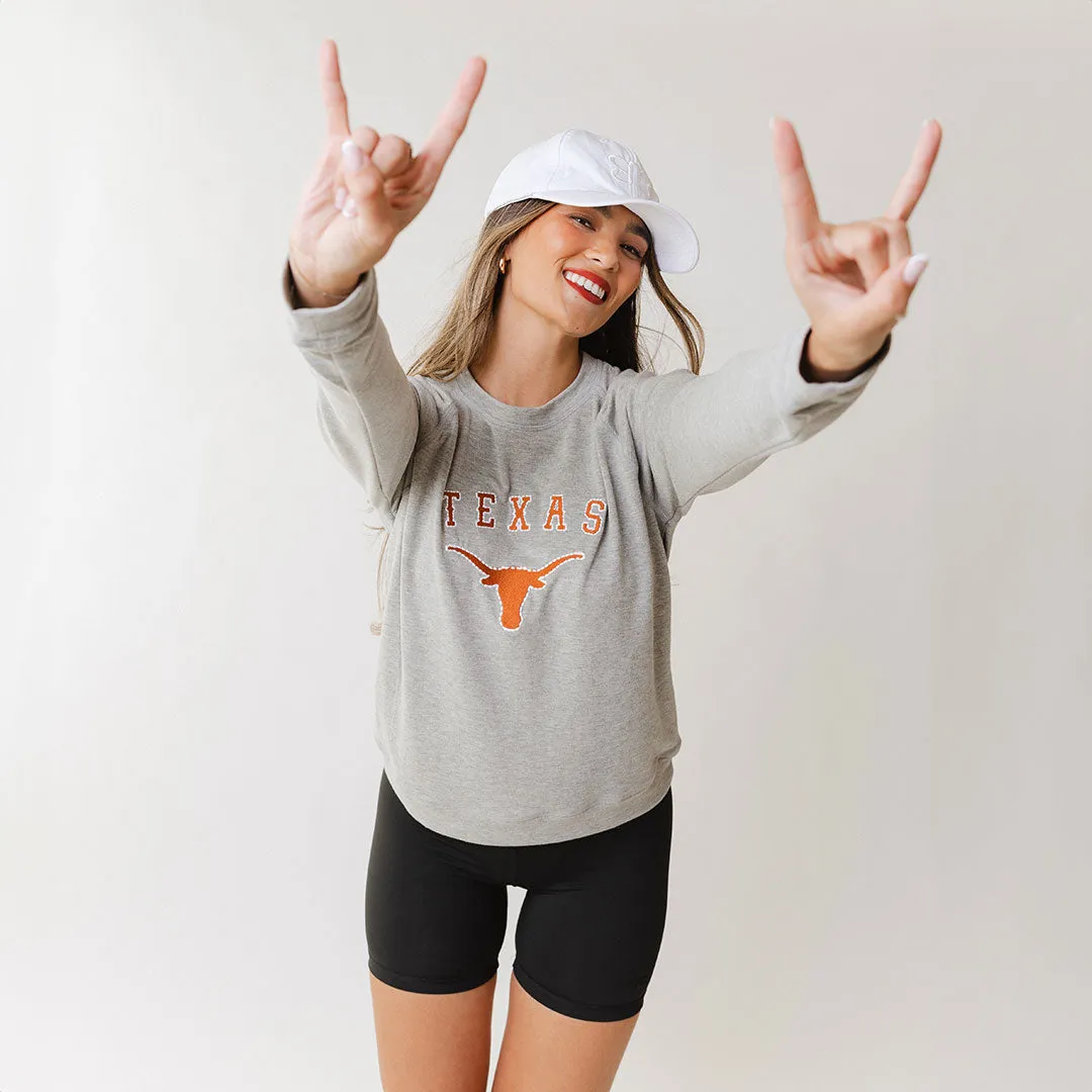 Texas Embroidered Campus Crew, Heather Grey