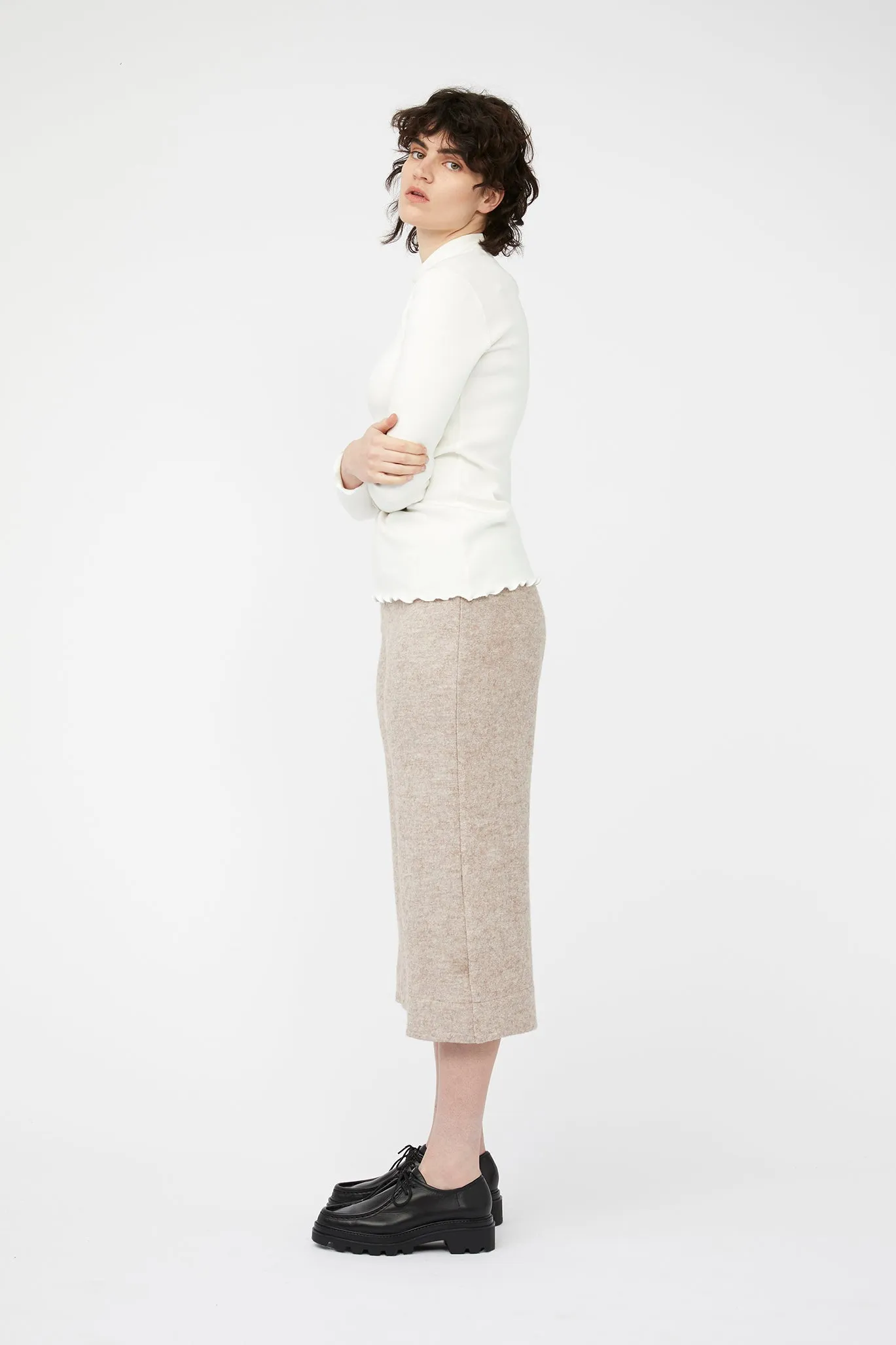 TRAVERTINE PANTS [ Beige, Wool Blend ]