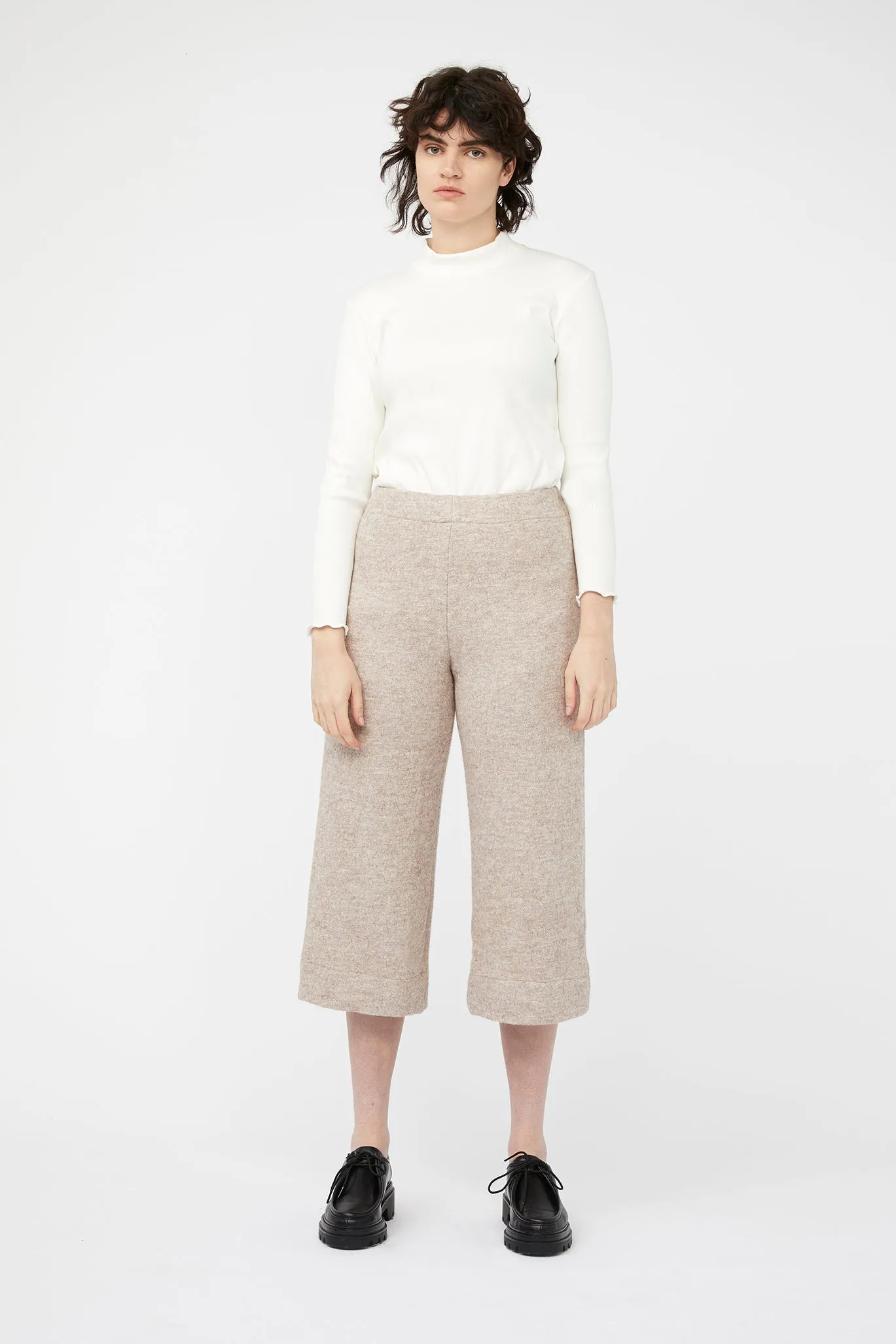 TRAVERTINE PANTS [ Beige, Wool Blend ]