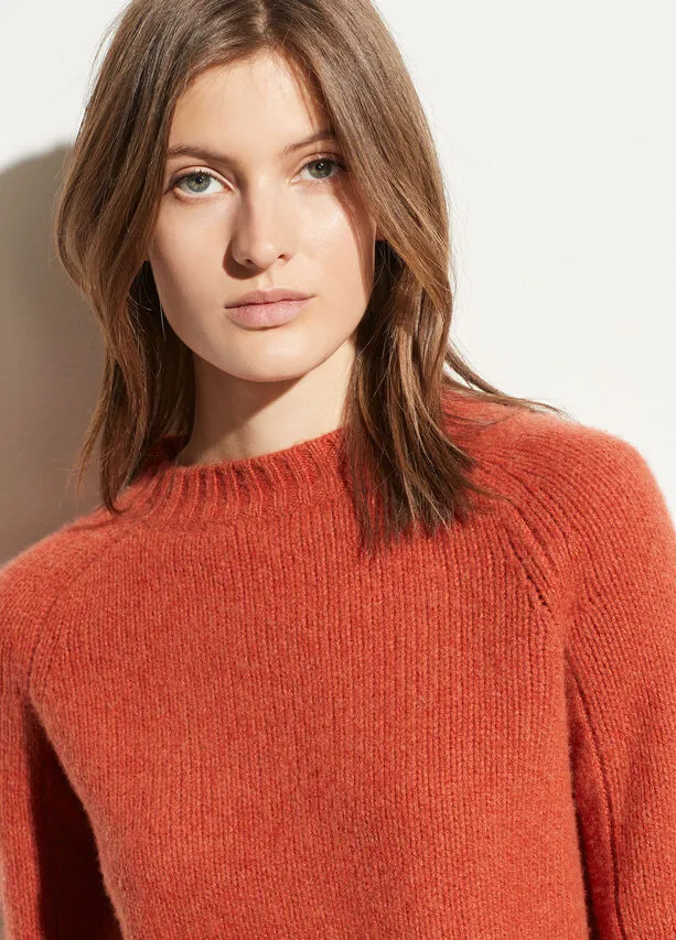 VINCE - Shrunken Mock Neck Sweater in Heather Blood Orange