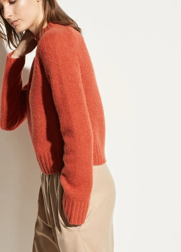 VINCE - Shrunken Mock Neck Sweater in Heather Blood Orange