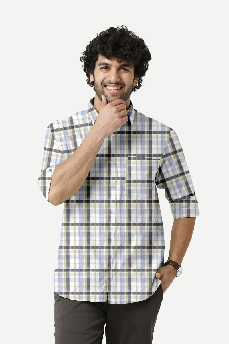 Vista - Gray With Sandal Checked Shirts For Mens | Ariser