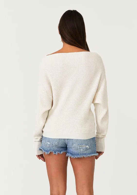 Waffle Knit Slouchy Boat Neck Sweater