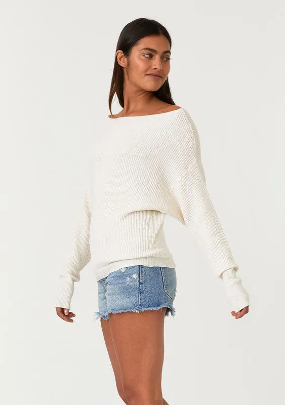 Waffle Knit Slouchy Boat Neck Sweater