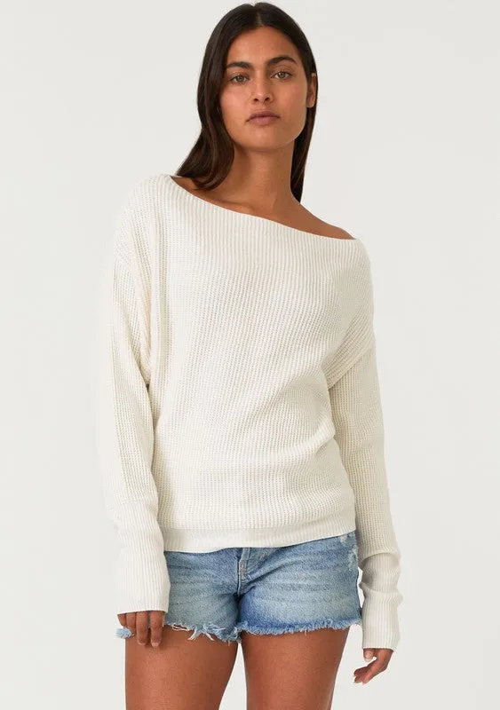 Waffle Knit Slouchy Boat Neck Sweater