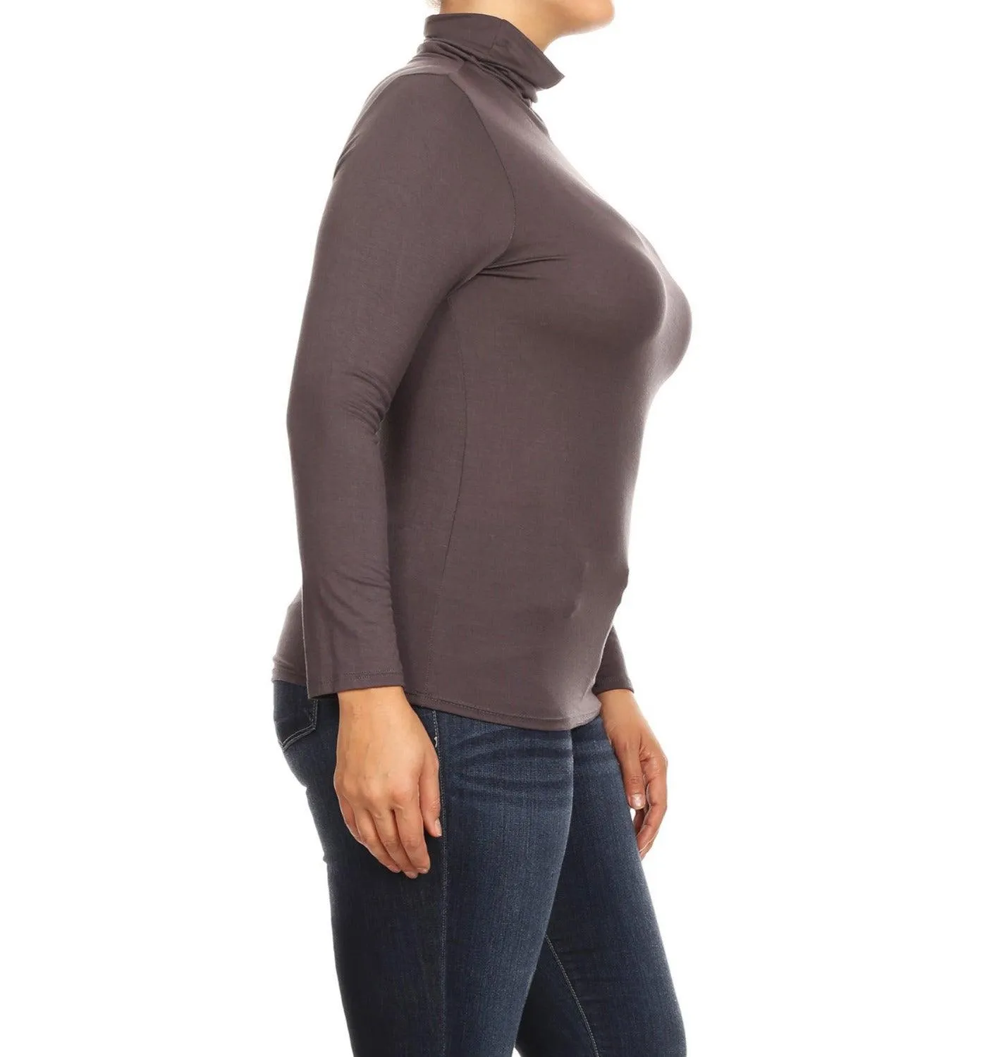 Women's Plus Size Fitted Long Sleeve Solid Turtleneck Sweater (Pack of 2)