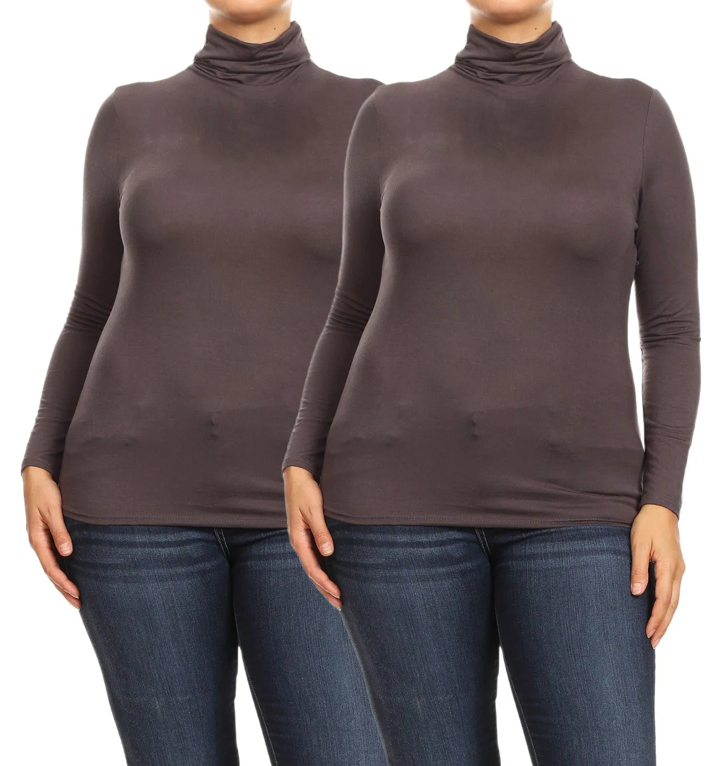 Women's Plus Size Fitted Long Sleeve Solid Turtleneck Sweater (Pack of 2)