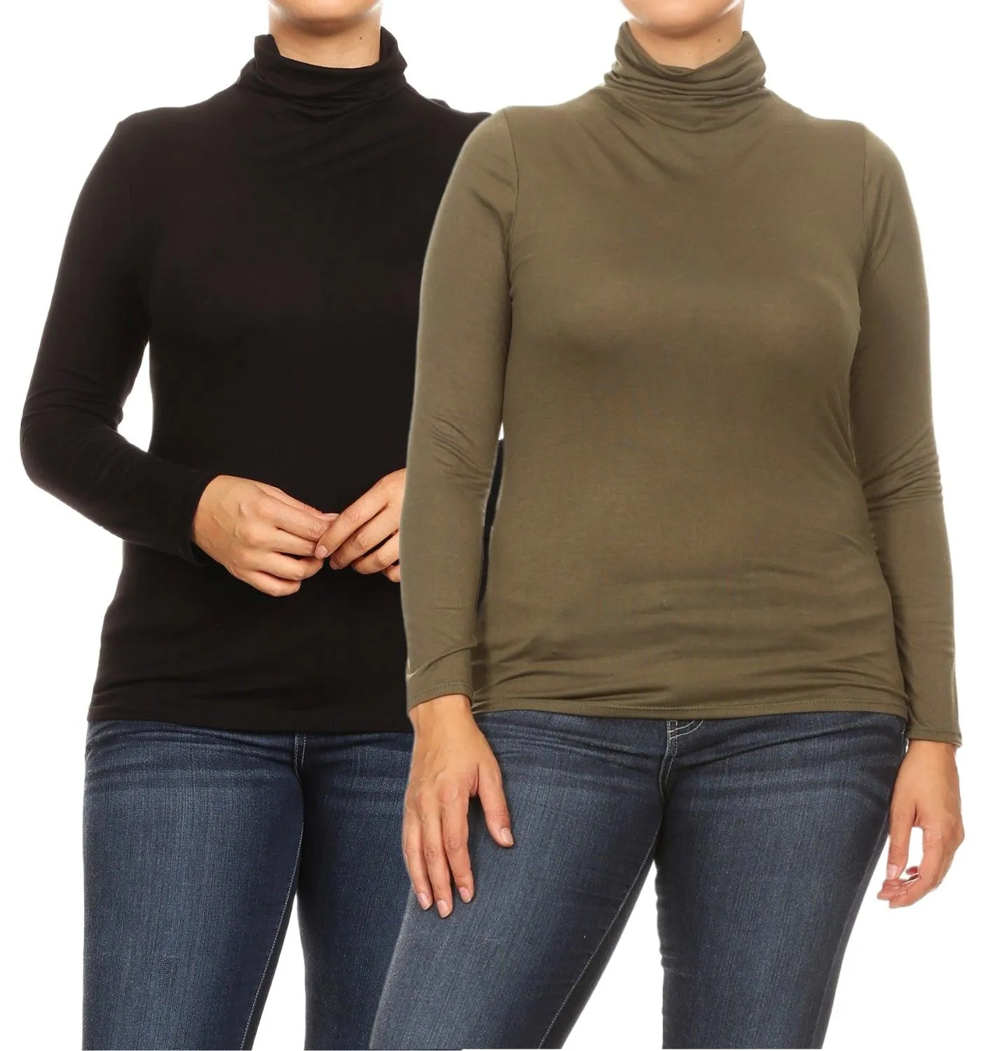 Women's Plus Size Fitted Long Sleeve Solid Turtleneck Sweater (Pack of 2)