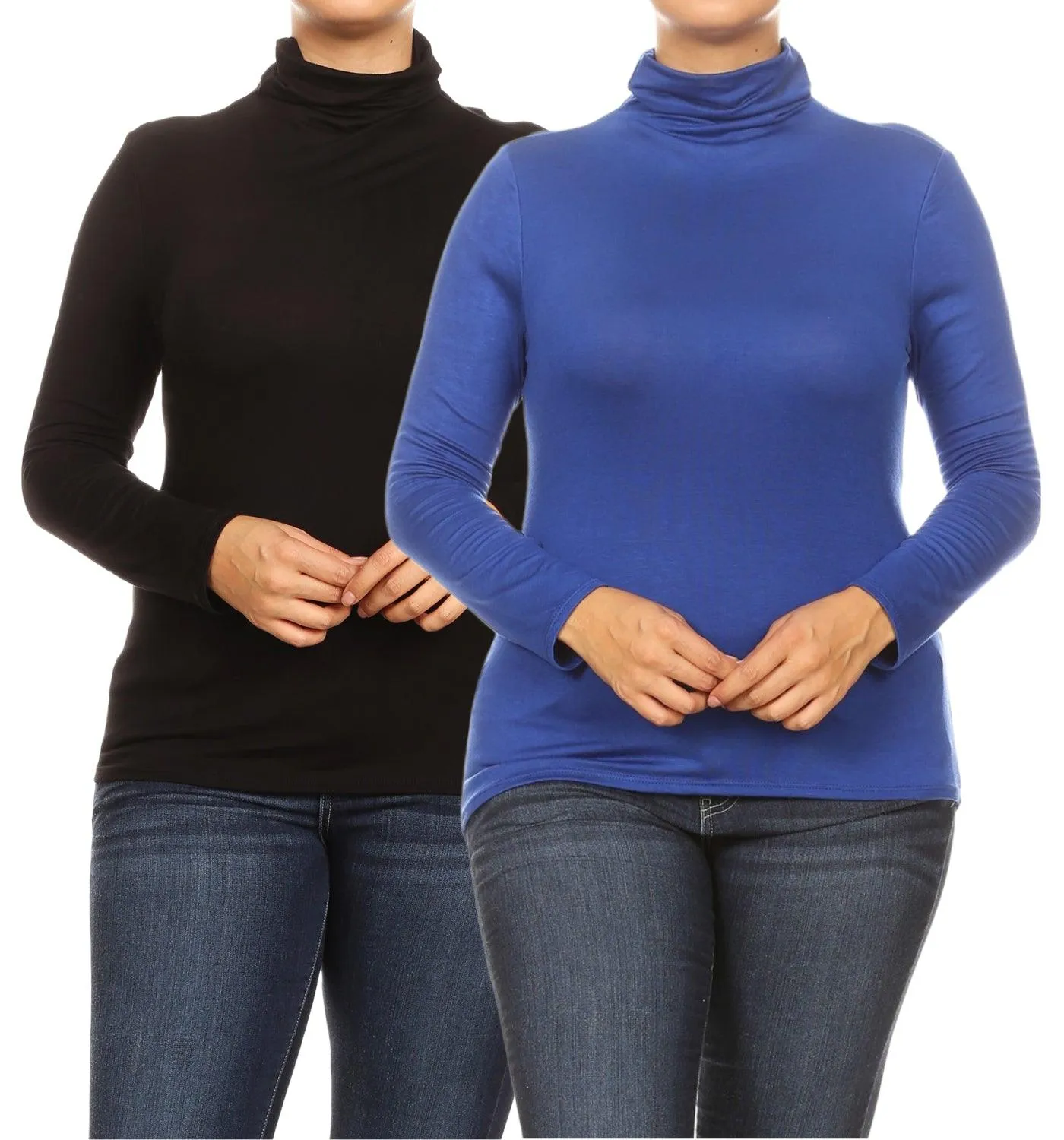 Women's Plus Size Fitted Long Sleeve Solid Turtleneck Sweater (Pack of 2)