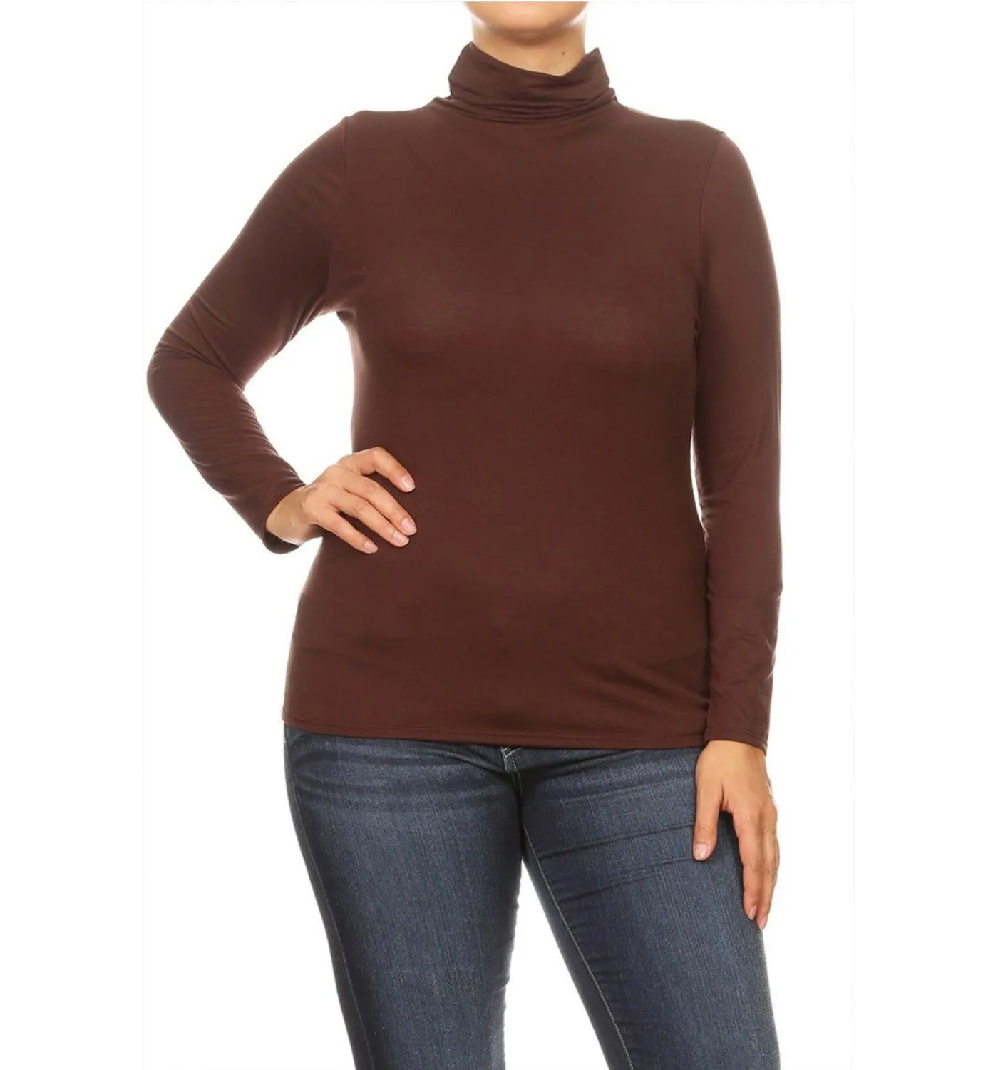 Women's Plus Size Fitted Long Sleeve Solid Turtleneck Sweater (Pack of 2)