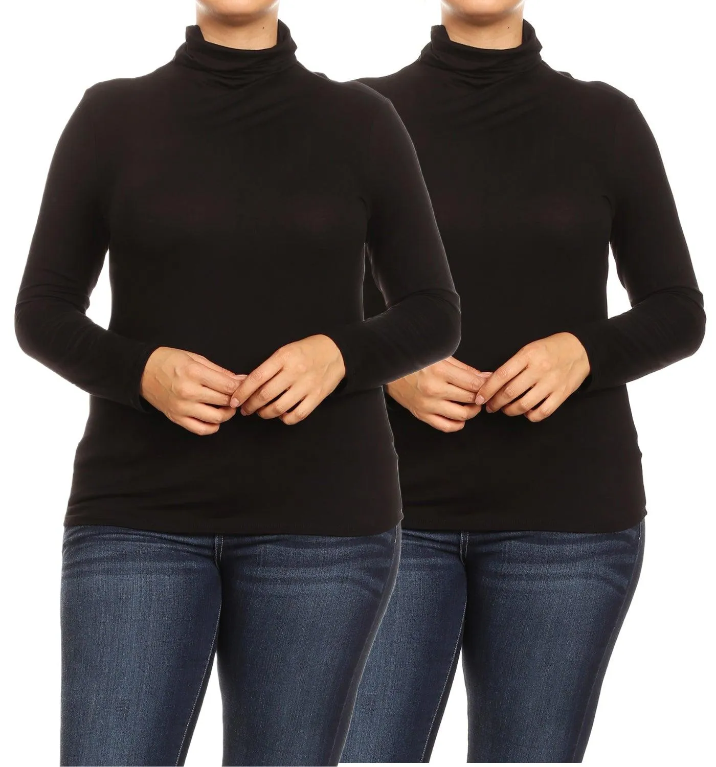 Women's Plus Size Fitted Long Sleeve Solid Turtleneck Sweater (Pack of 2)