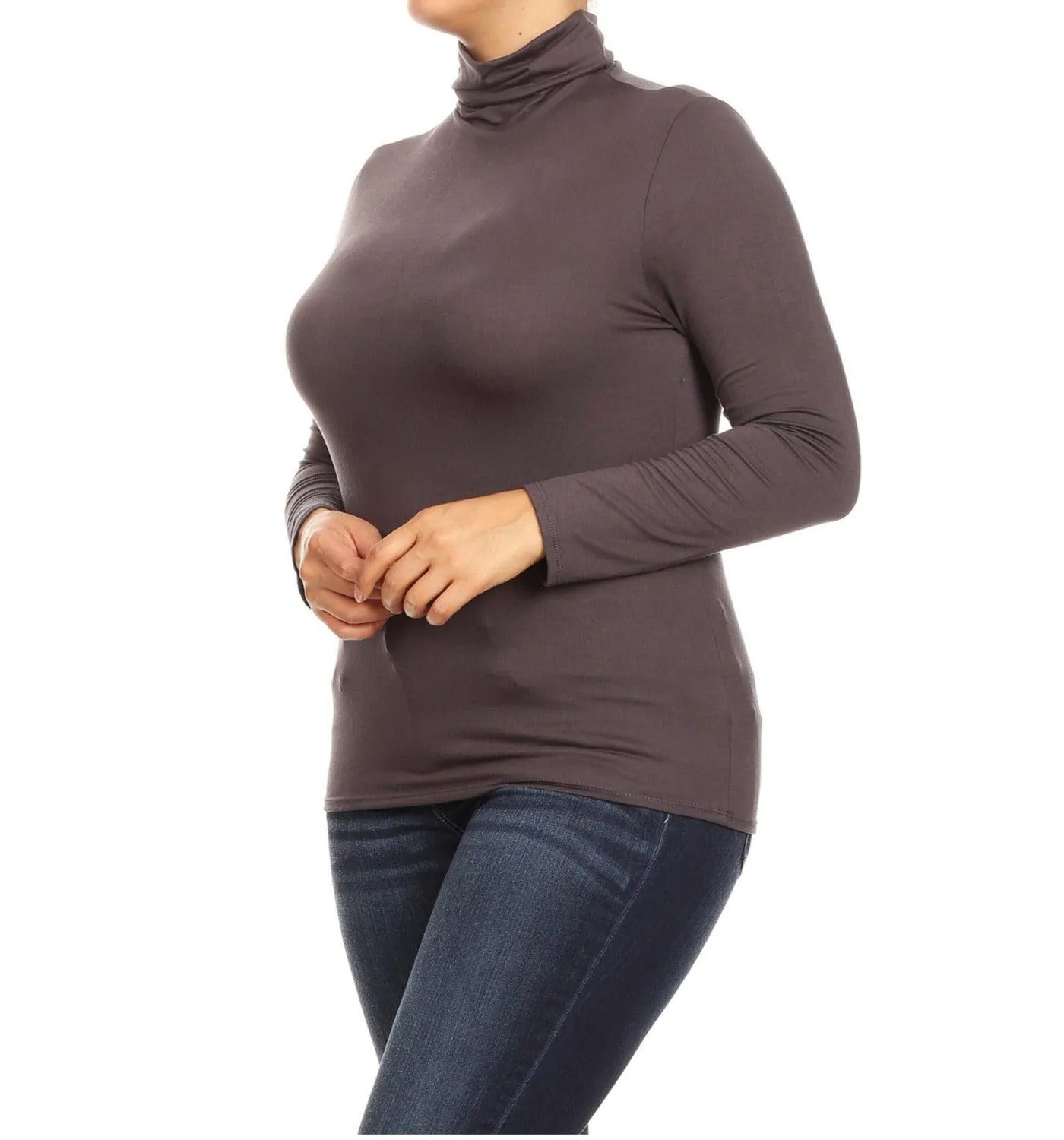 Women's Plus Size Fitted Long Sleeve Solid Turtleneck Sweater (Pack of 2)