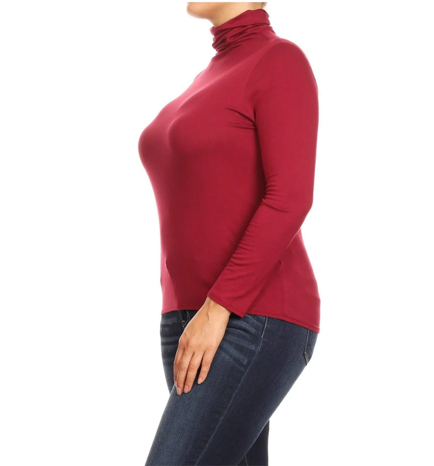 Women's Plus Size Fitted Long Sleeve Solid Turtleneck Sweater (Pack of 2)