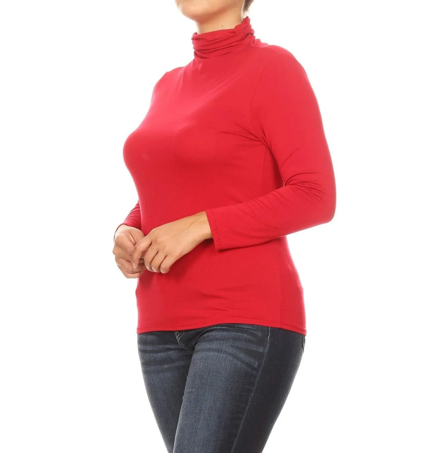 Women's Plus Size Fitted Long Sleeve Solid Turtleneck Sweater (Pack of 2)