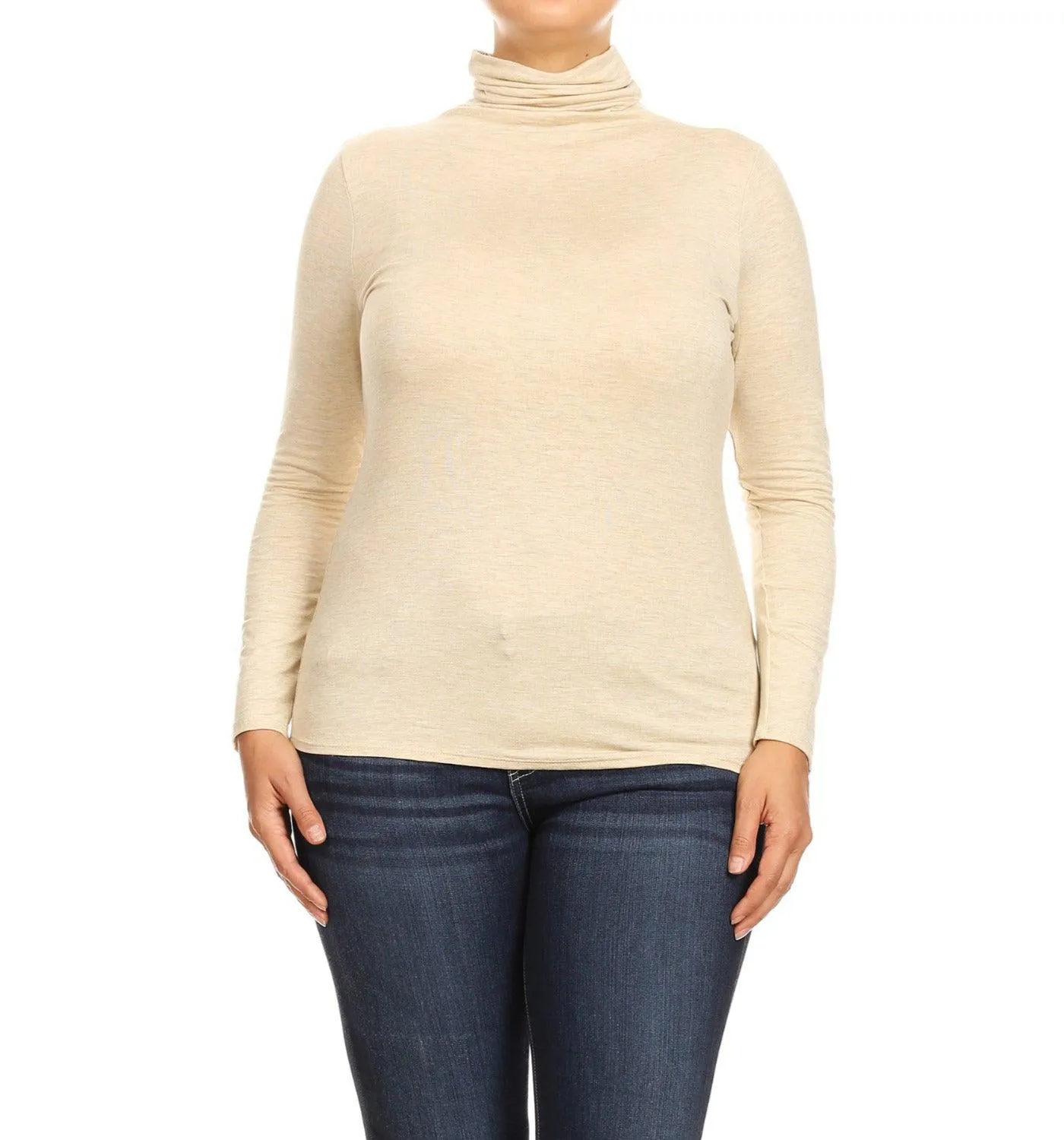 Women's Plus Size Fitted Long Sleeve Solid Turtleneck Sweater (Pack of 2)