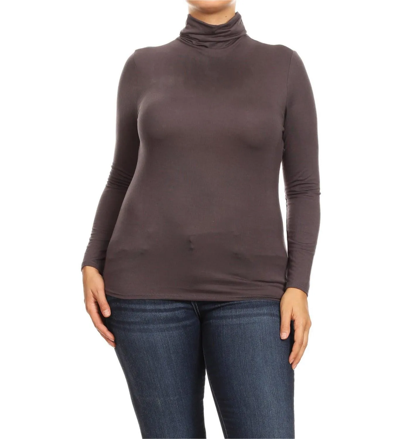 Women's Plus Size Fitted Long Sleeve Solid Turtleneck Sweater (Pack of 2)