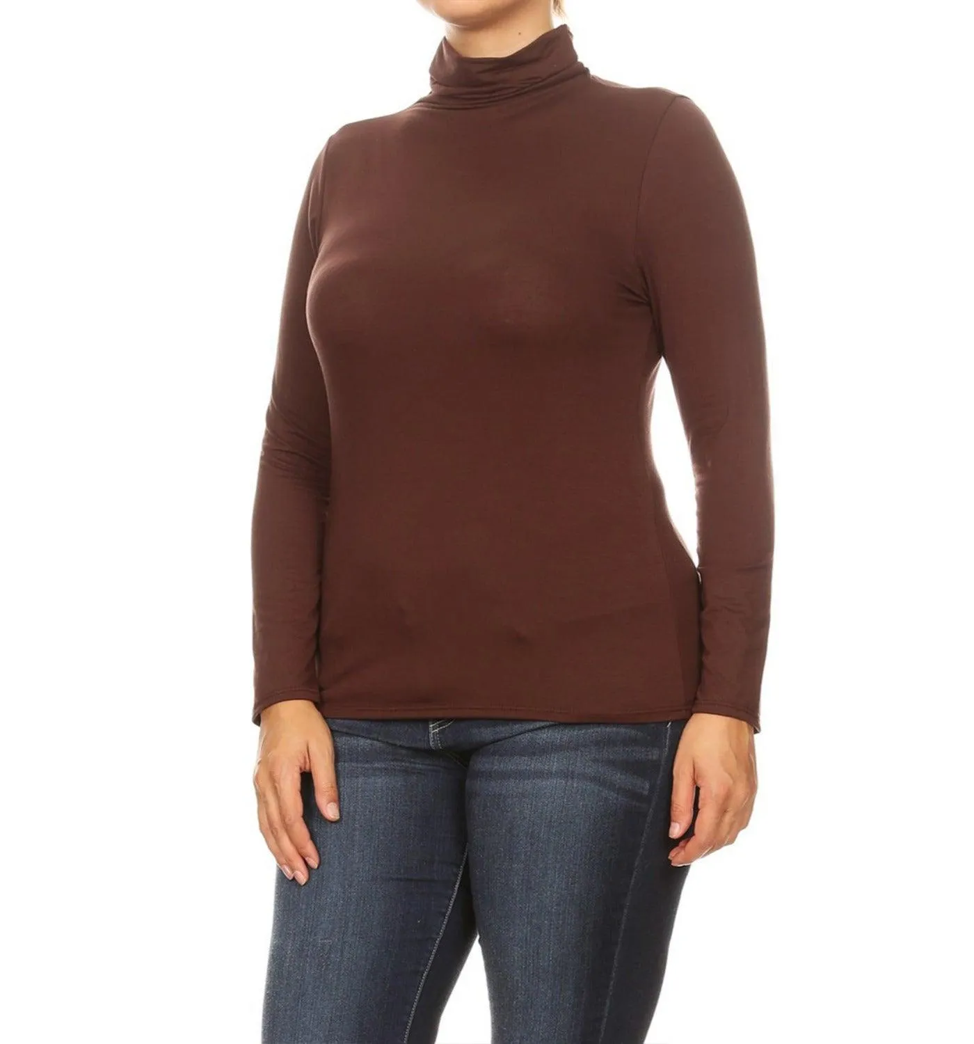 Women's Plus Size Fitted Long Sleeve Solid Turtleneck Sweater (Pack of 2)