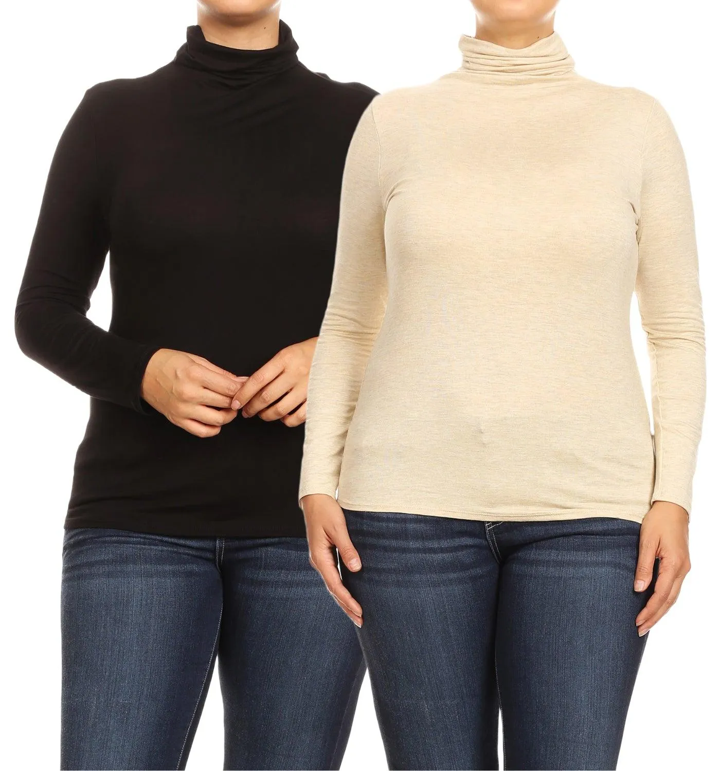 Women's Plus Size Fitted Long Sleeve Solid Turtleneck Sweater (Pack of 2)