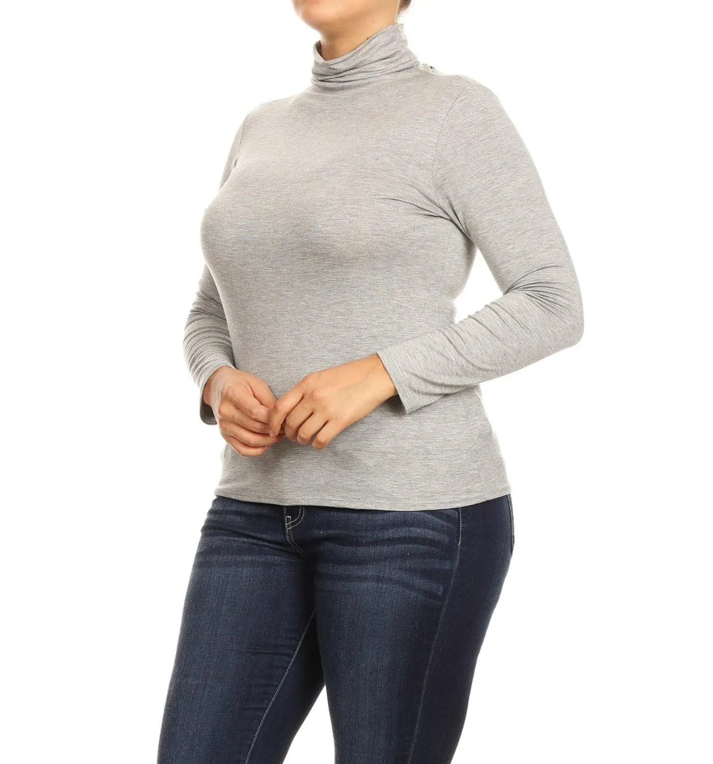 Women's Plus Size Fitted Long Sleeve Solid Turtleneck Sweater (Pack of 2)