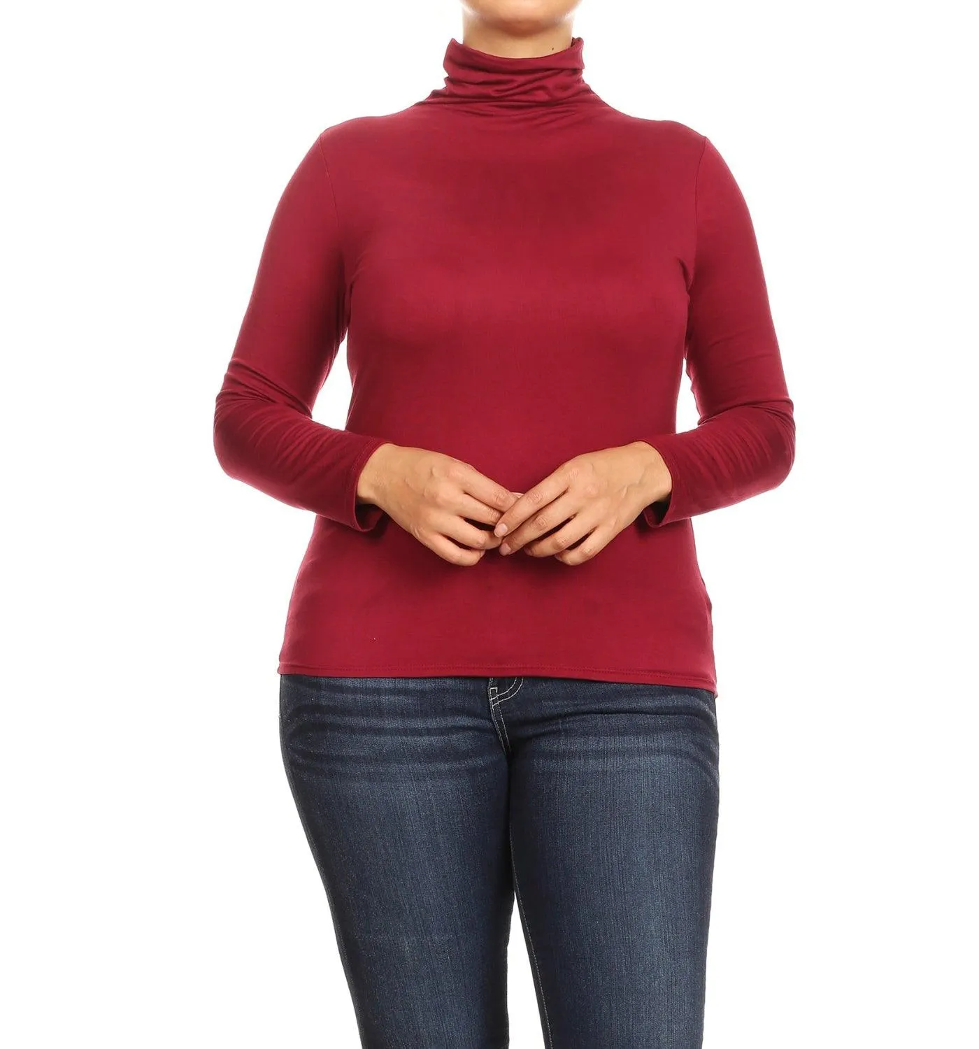 Women's Plus Size Fitted Long Sleeve Solid Turtleneck Sweater (Pack of 2)