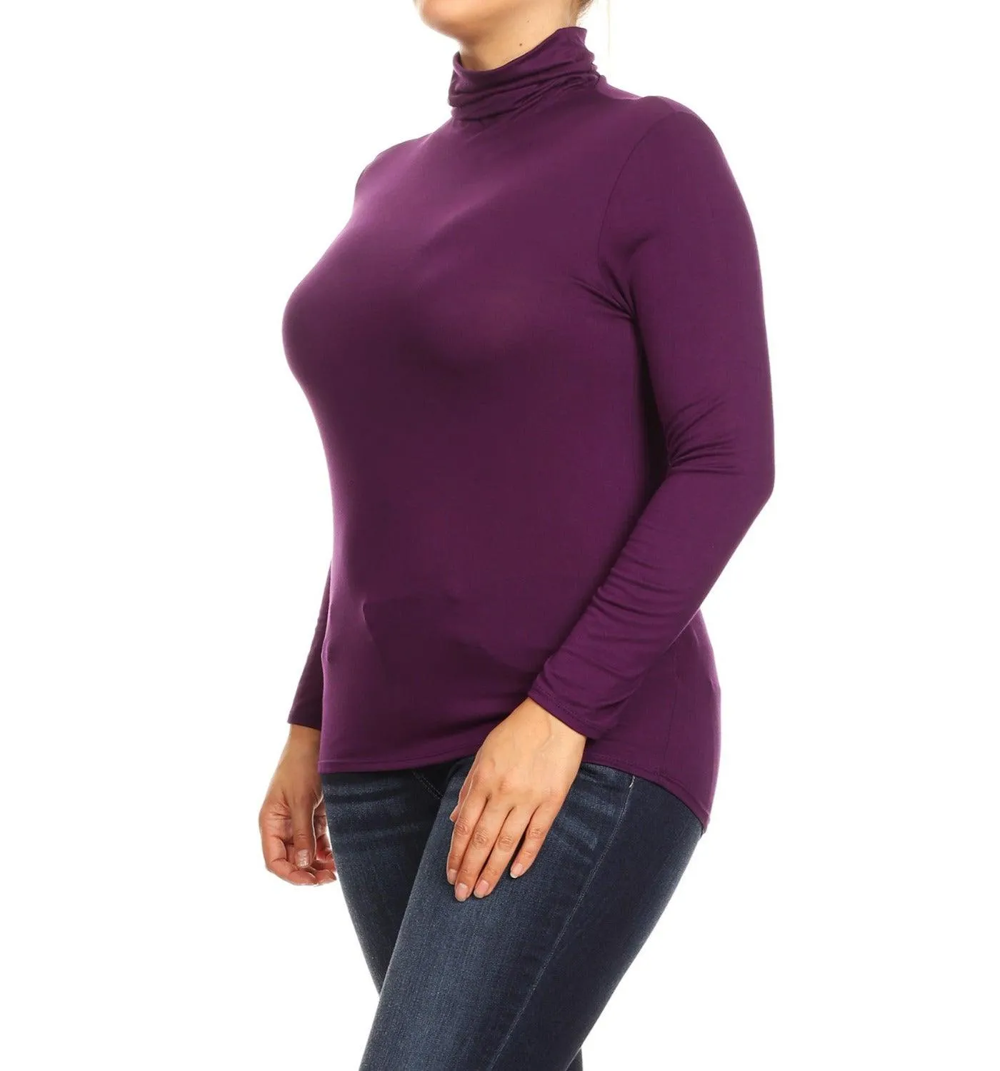 Women's Plus Size Fitted Long Sleeve Solid Turtleneck Sweater (Pack of 2)