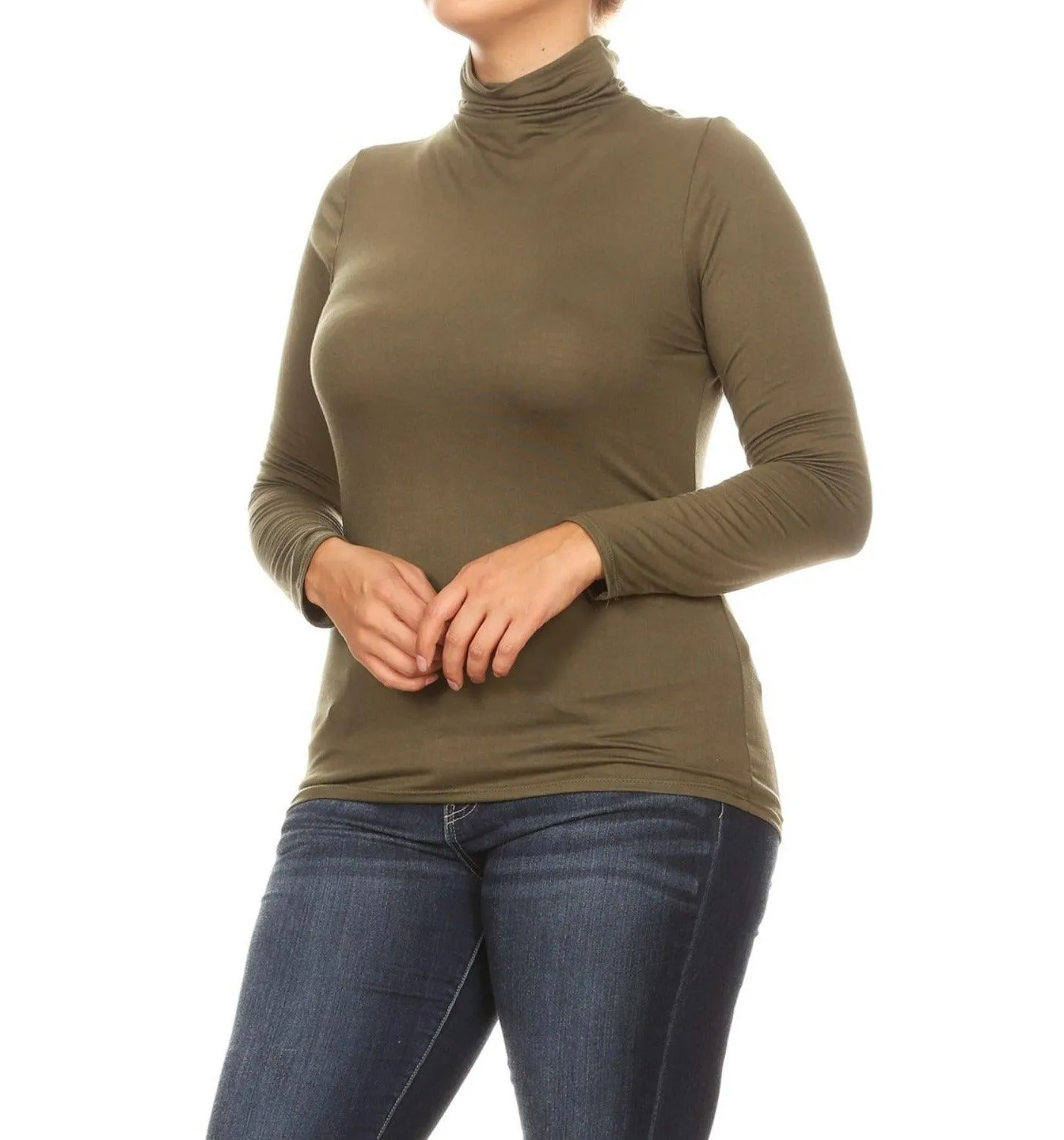 Women's Plus Size Fitted Long Sleeve Solid Turtleneck Sweater (Pack of 2)