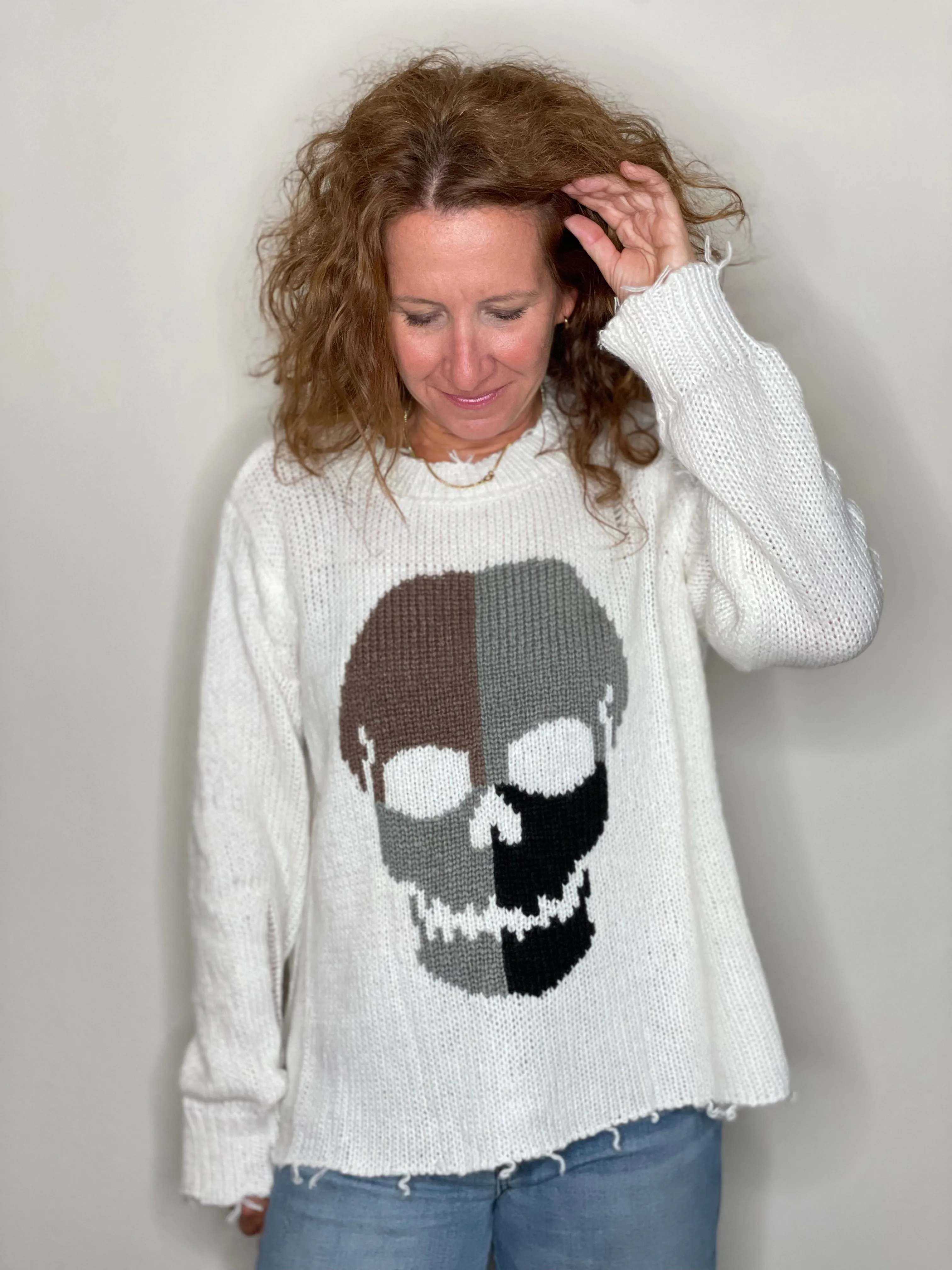 Wooden Ships Colorblock Skull Crew Sweater