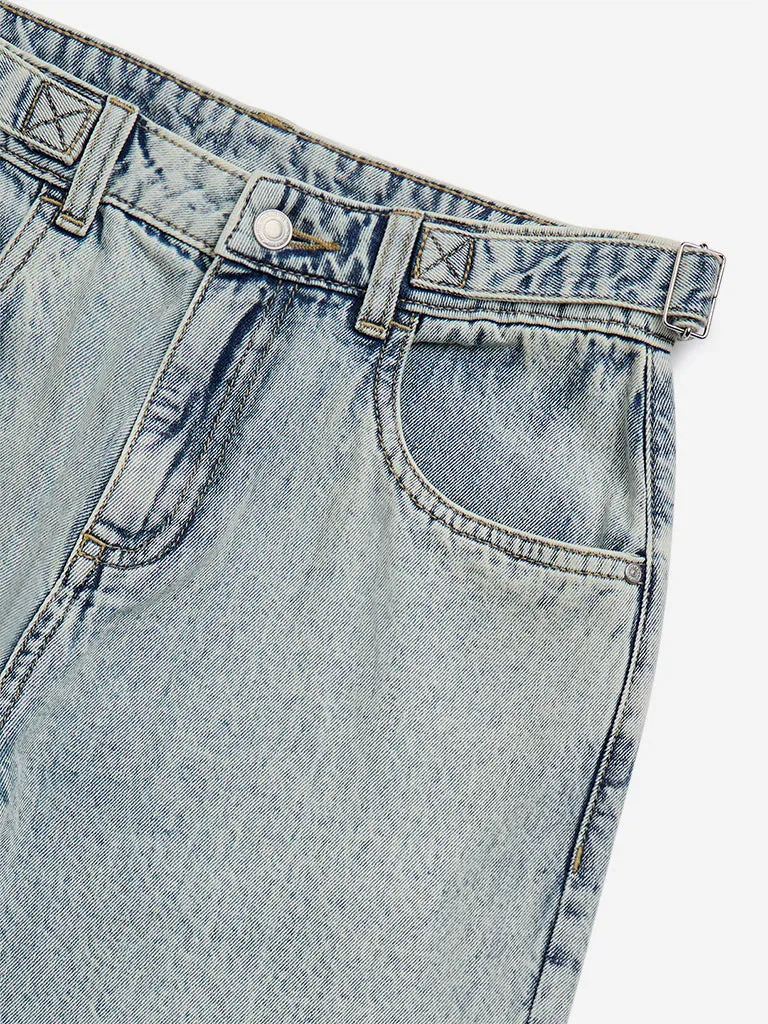 Y&F Kids Light Blue Washed Relaxed - Fit Mid - Rise Jeans