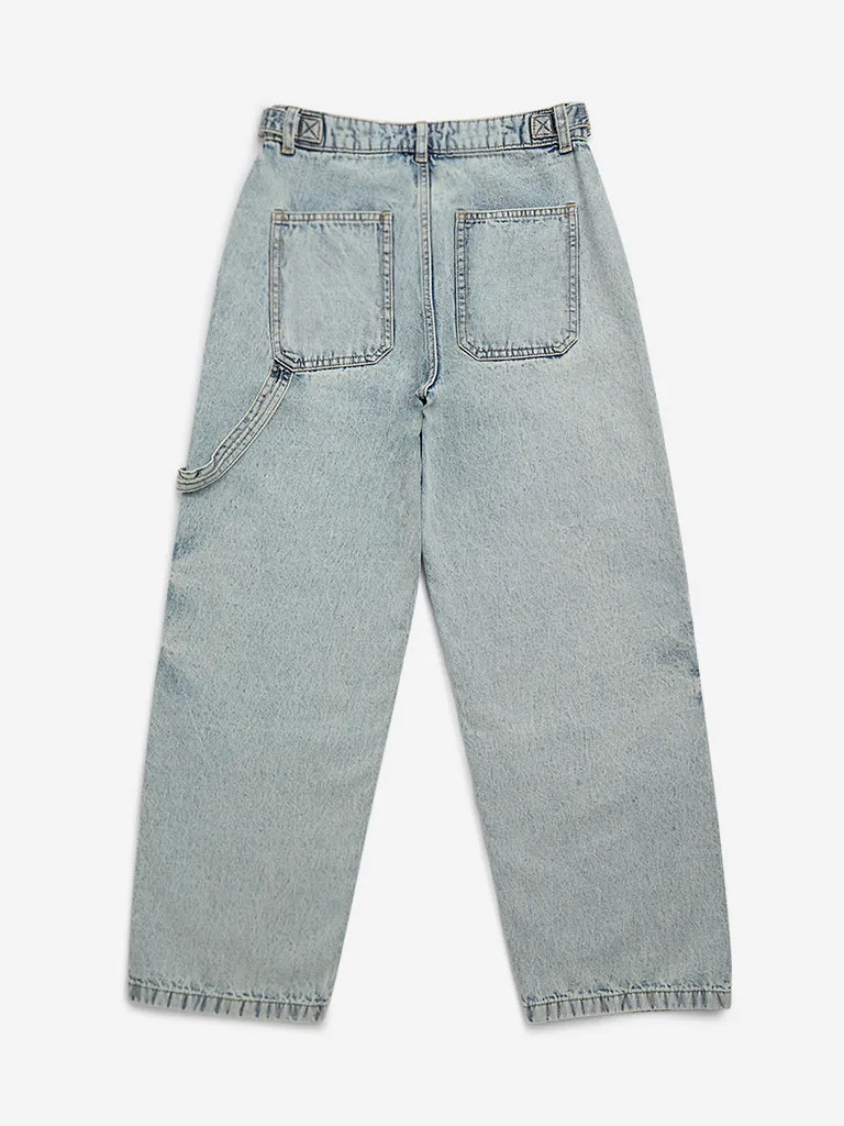 Y&F Kids Light Blue Washed Relaxed - Fit Mid - Rise Jeans